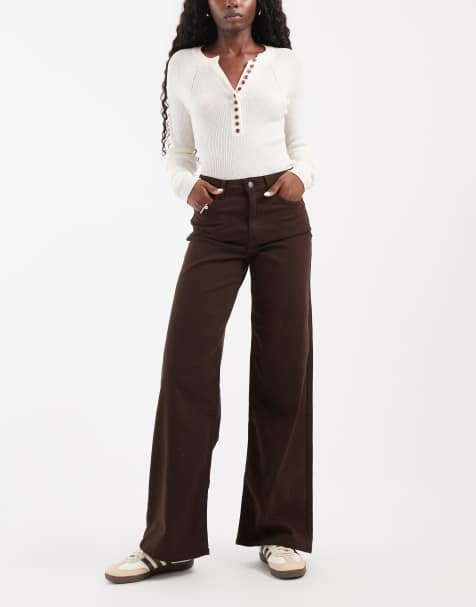 ONLY Madison jeans med hög midja och vida ben i brunt - view 1