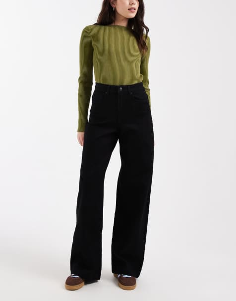 ONLY - Madison - Jeans met wijde pijpen en hoge taille in zwart - view 1