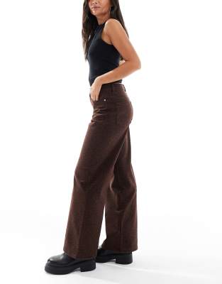 Only Madison Leo Print Wide Leg Jeans In Brown