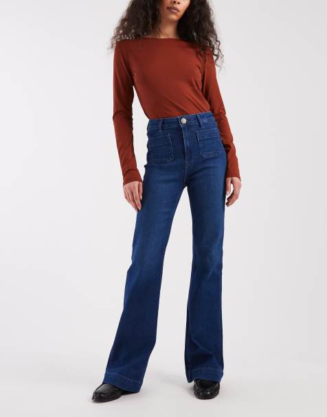 ONLY – Madison – Mörkblå, utsvängda jeans med ficka och hög midja - view 1