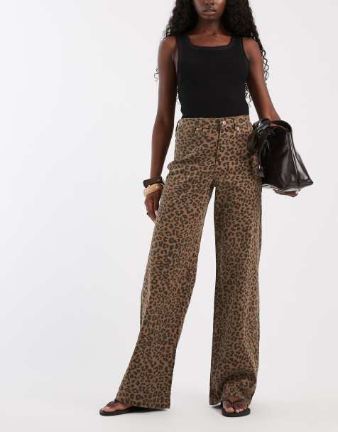 ONLY Madison wide leg jeans in beige leopard print - view 1