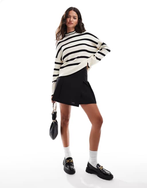 Only - Maglione accollato bianco a righe nere, 3 di 4
