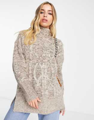 Only high neck cable knit jumper in beige - ASOS Price Checker