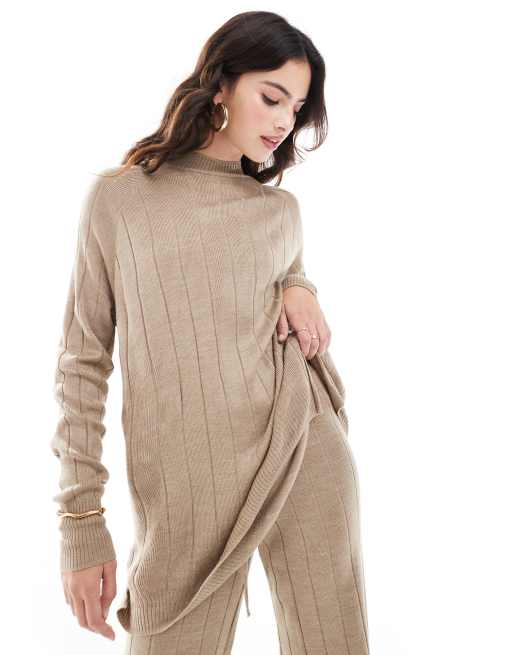 ONLY - Maglione accollato leggero color sabbia in coordinato