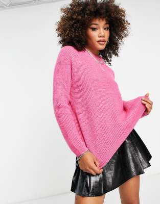 Only ribbed high neck jumper in bright pink - ASOS Price Checker