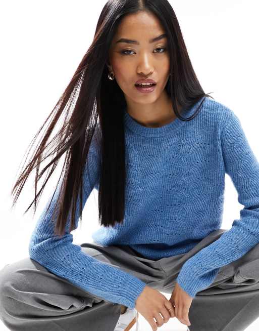 Only - Maglione blu con dettagli traforati 