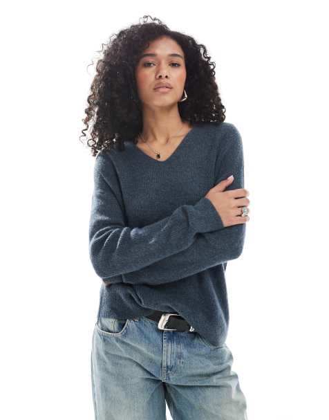 ONLY - Maglione color indaco con scollo a V - view 1