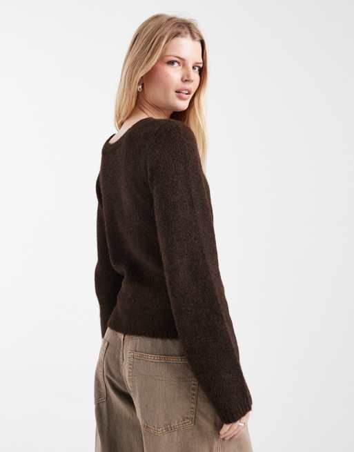 Only - Maglione double-face avvolgente marrone, 4 di 4