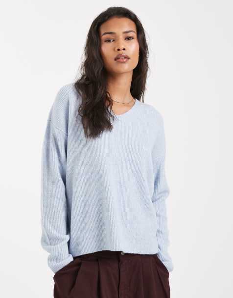 ONLY - Maglione extra largo con scollo a V blu chiaro - view 1