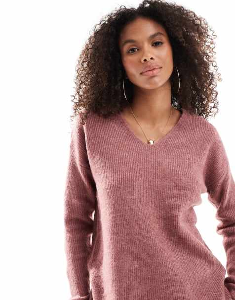 ONLY - Maglione extra largo rosa scuro con scollo a V - view 1
