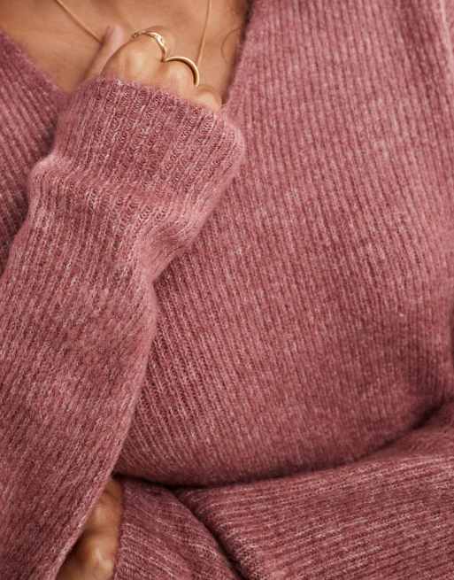 ONLY - Maglione extra largo rosa scuro con scollo a V, 2 di 4