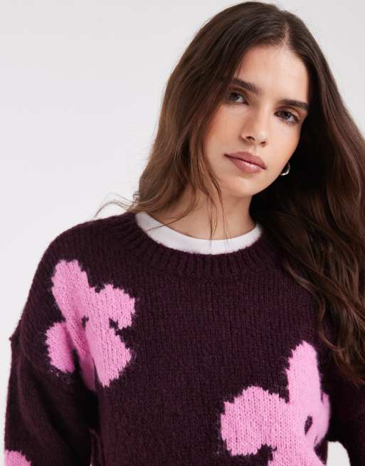 ONLY maglione lavorato a maglia con dettagli floreali bordeaux, 3 di 4