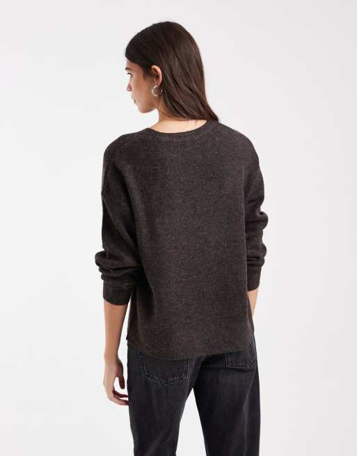 ONLY maglione lavorato a maglia con scollo rotondo in marrone scuro, 4 di 4