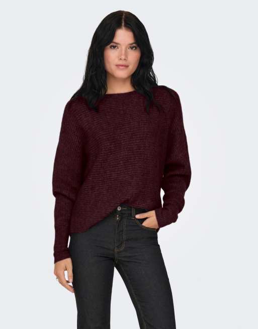 ONLY - Maglione lavorato color malva vino
