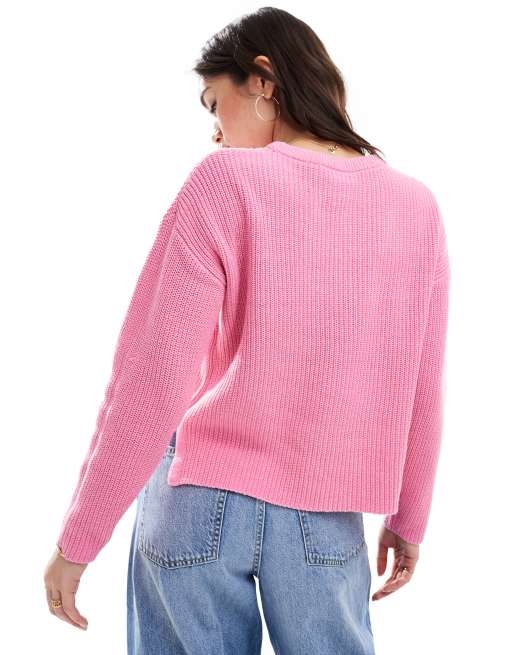 ONLY - Maglione lavorato girocollo rosa, 4 di 4