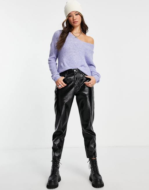 Only - Maglione oversize con scollo a V blu mélange, 4 di 4