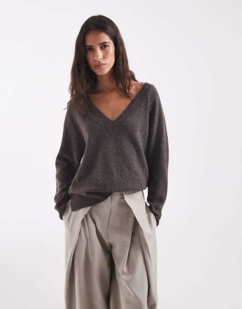 Only maglione reversibile in maglia marrone cioccolato - view 1