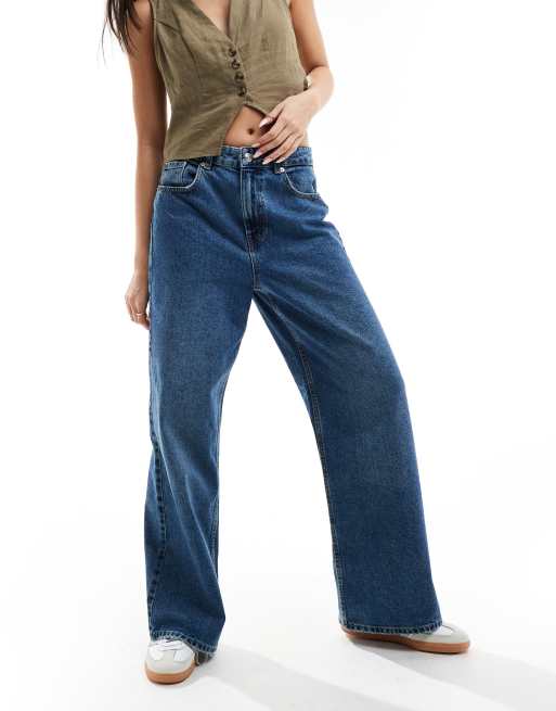 Only - Maisie - Baggy jeans met lage taille en vintage wassing in middenblauw  