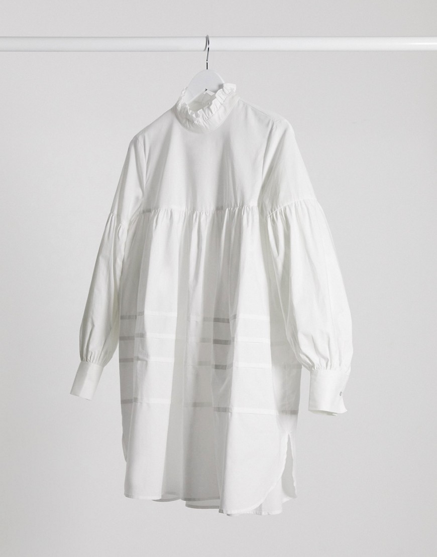 Only - Maja - Hoogsluitende aangerimpelde jurk in wit
