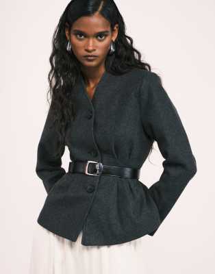 ONLY - Manteau boutonné structuré en aspect laine - Gris foncé