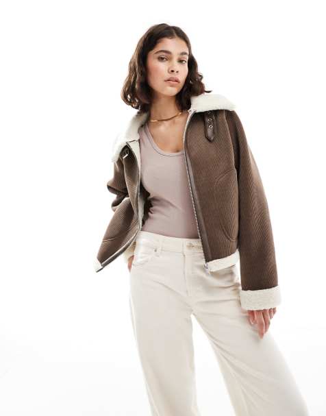 ONLY - Manteau camionneur avec bordure en fausse fourrure - Marron clair - view 1