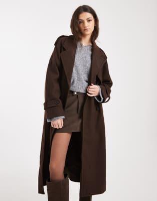 ONLY - Manteau ceinturé élégant - Marron chocolat-Brown