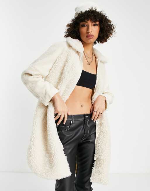 Only - Manteau duveteux long - Crème