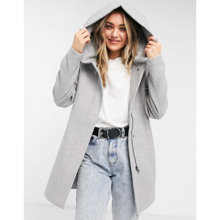 manteau femme gris clair capuche