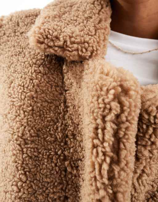 Only Manteau long duveteux en imitation peau de mouton Marron