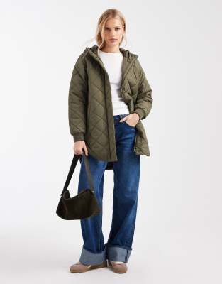 ONLY - Manteau long matelassé à capuche - Kaki-Vert