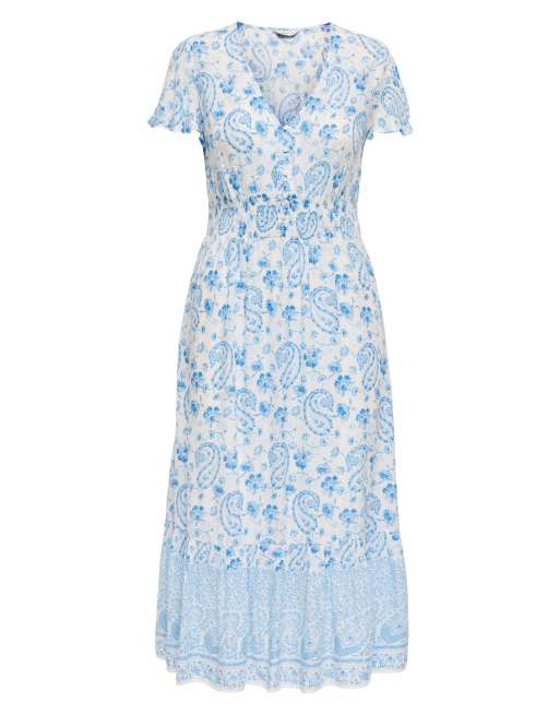 ONLY Marianne Life vestido midi de manga corta en blanco, 6 de 7