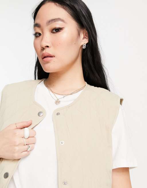 Only Marie quilted vest in beige, 3 of 4