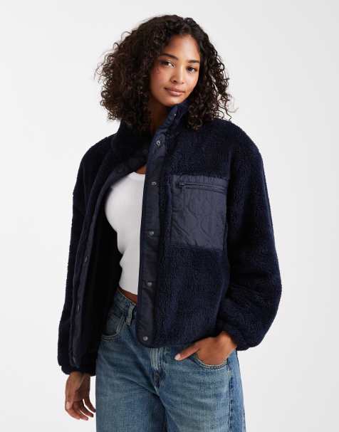 ONLY - Marineblå og oversized fleecetrøje med lomme i kontrast - view 1