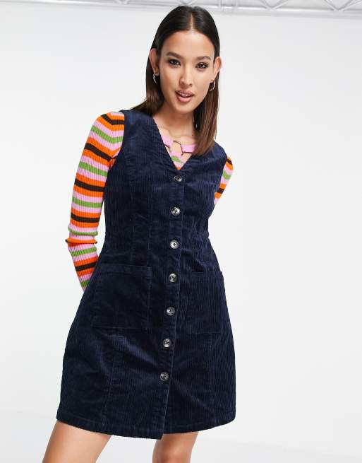 Only - Marineblå pinafore-kjole i fløjl - Kun hos ASOS, 4 af 4