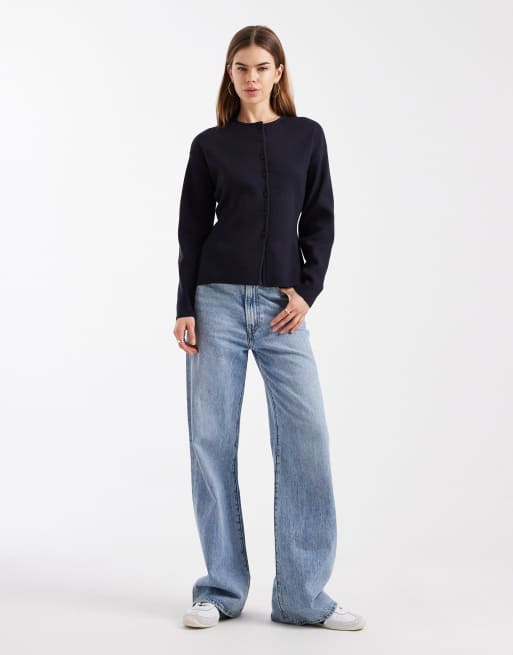 ONLY - Marineblå strikket cardigan med O-hals, 2 af 4
