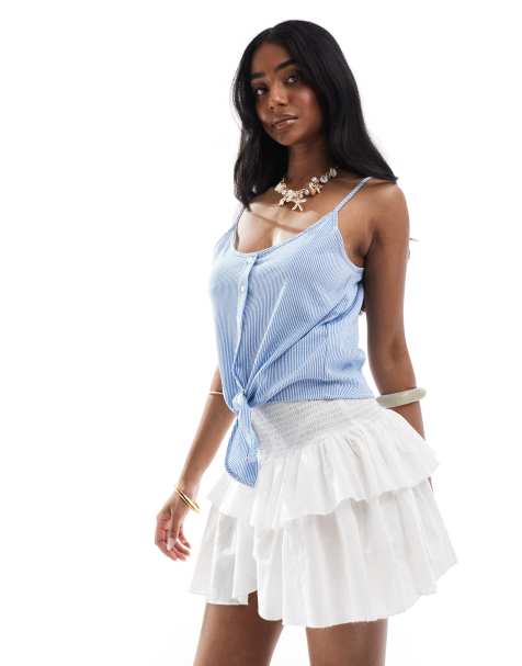 ONLY shirred detail rara skirt in white