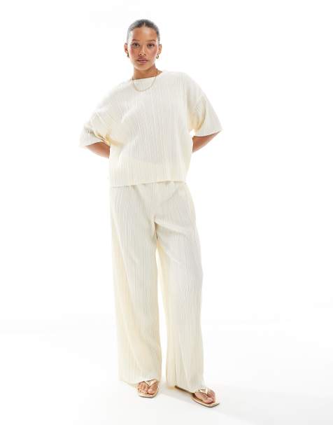 ONLY plisse wide leg trousers co-ord in buttermilk
