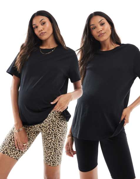 ONLY Maternity 2-pack jersey shorts in black and animal print - view 1