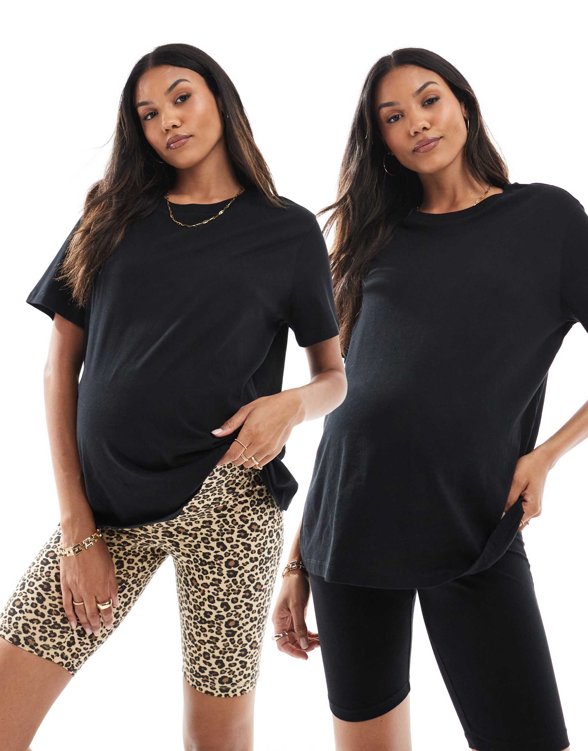 only maternity 2-pack jersey shorts in black and animal print