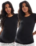 [Only Maternity] ONLY Maternity 2 pack short sleeve t-shirt in black XS BLACK
