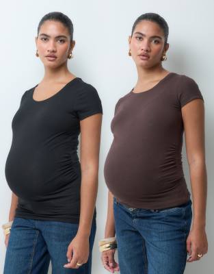 Only Maternity 2 Pack T-shirts In Brown