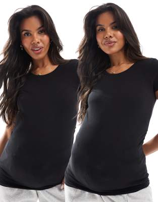 ONLY Maternity - 2er-Pack T-Shirts in Schwarz, Umstandsmode