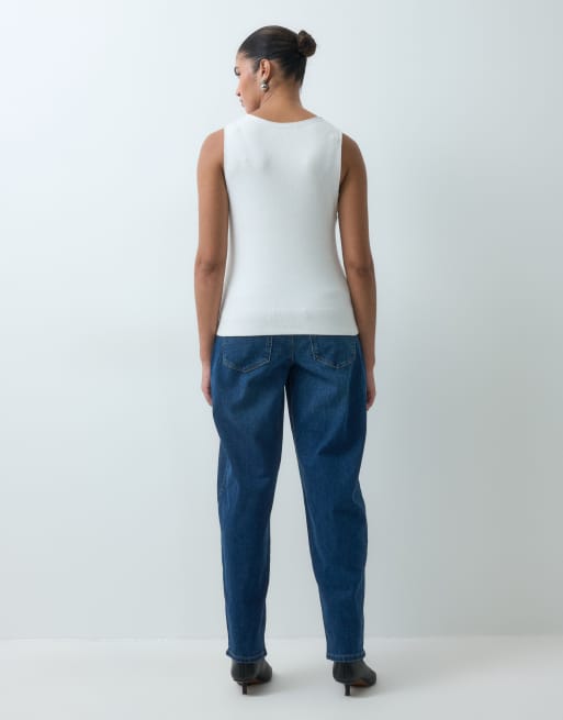 ONLY Maternity barrel leg jeans in dark blue denim, 5 of 5
