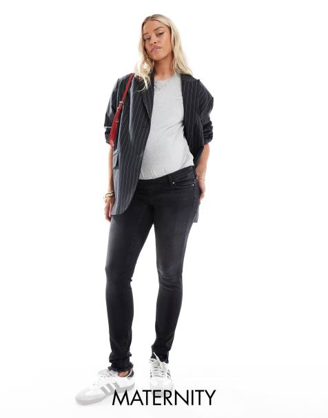 ONLY Maternity Blush skinny jeans with frayed hem in washed black 