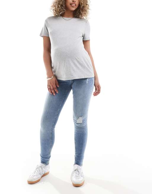 Only Maternity - Blush - Jeans skinny blu medio con fondo sfrangiato , 5 di 5