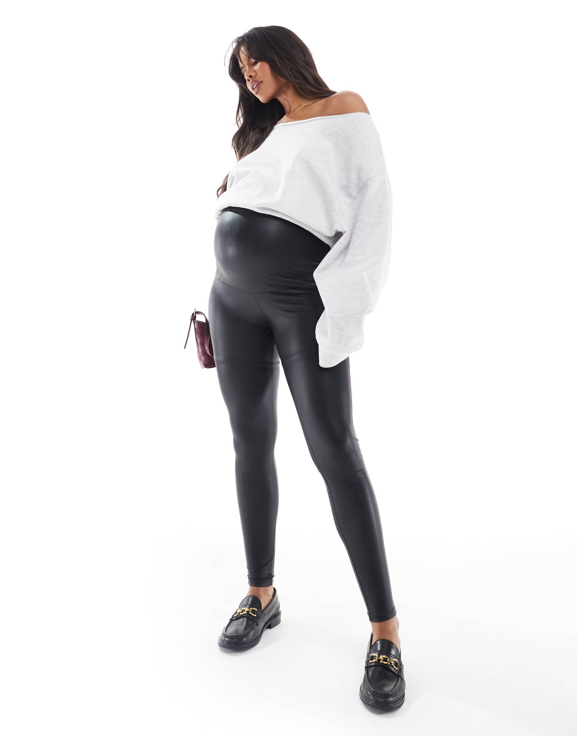 only maternity coated leggings in black
