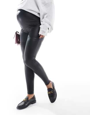 Only Maternity Coated Leggings In Black