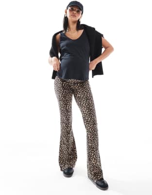 flared pants in leopard print-Brown