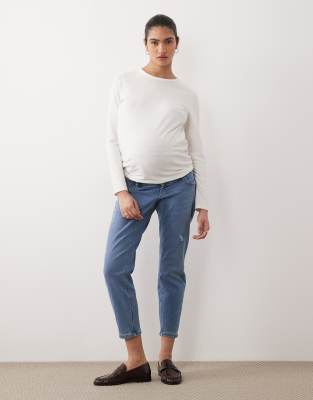 Only Maternity High Waist Mom Jeans In Blue