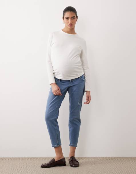 ONLY Maternity high waist mom jeans in bleached light blue - view 1